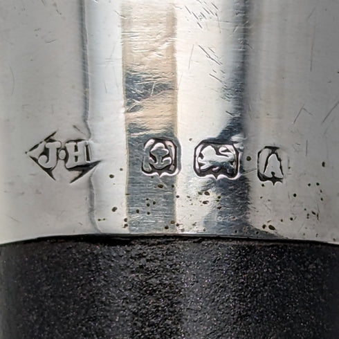 1925 British Vintage Men's Walking Stick, Sterling Silver, Round Handle, Black Shaft, 91cm, J Howell